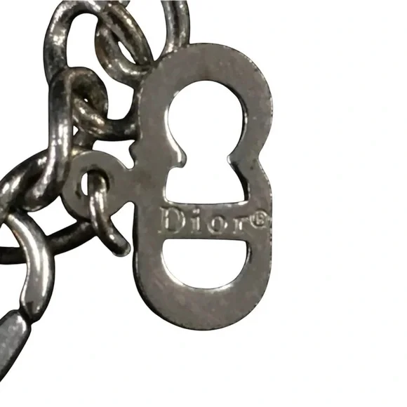 Authentic Christian Dior Logo Plate Rhinestone Silver Tone Pendant Necklace - Picture 12 of 16